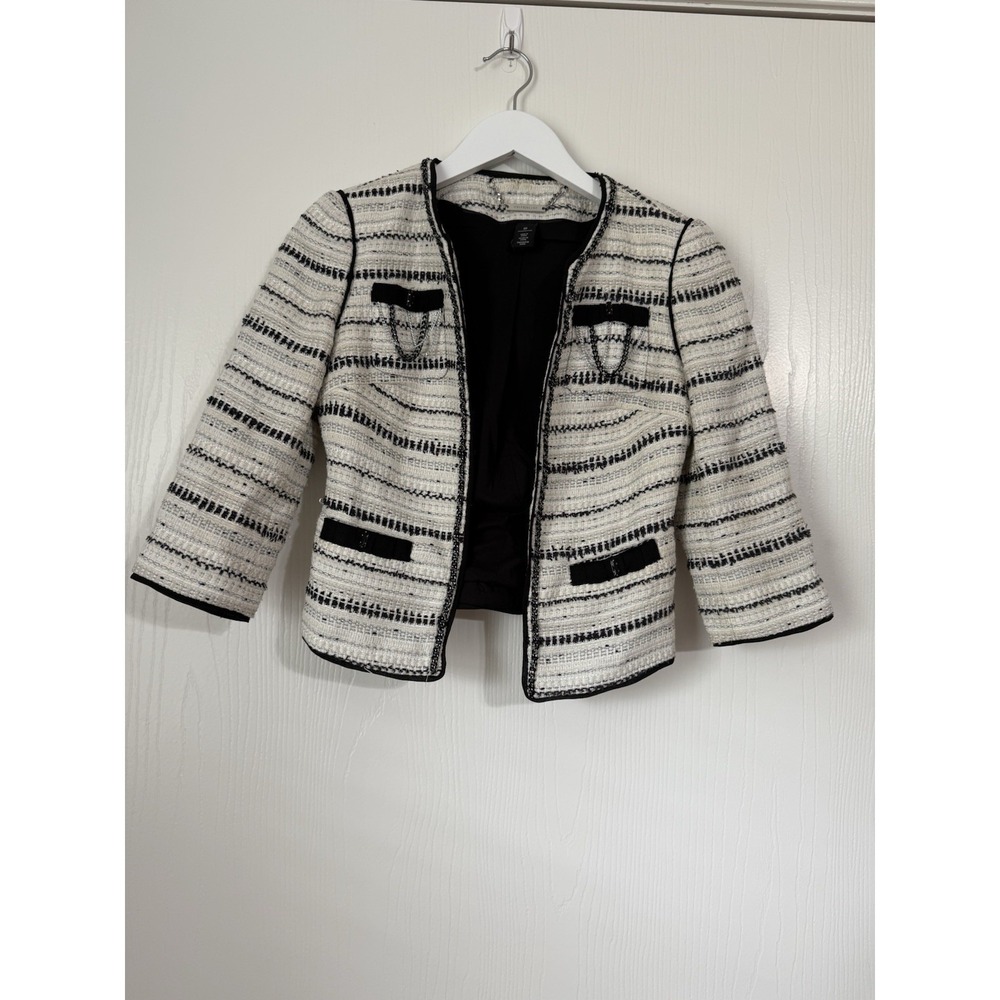 White House Black‎ Market Women's Size 00 Tweed Short White And Black Blazer